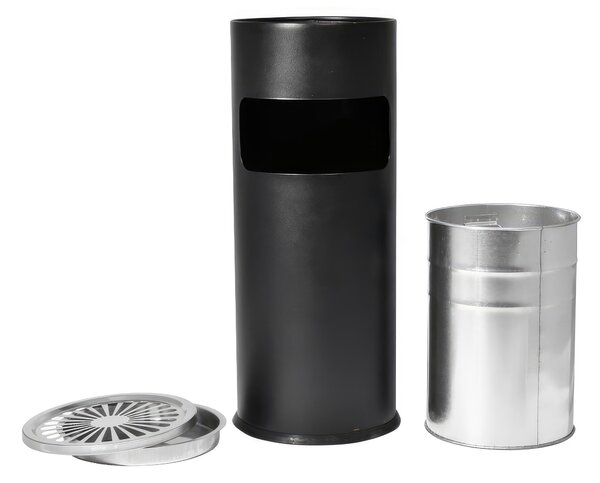 Cestino con posacenere - forma cilindrica - dimensioni �24,7x60,2 cm, peso 3 kg bidone interno 10 L con maniglia per lo svuotamento colore nero