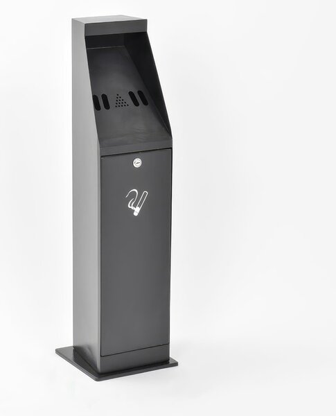 Posacenere a colonna in metallo verniciato a polveri dimensioni 23,5x86x23,5 cm griglia spegni sigarette, fori getta-mozziconi, per uso interno/esterno colore nero