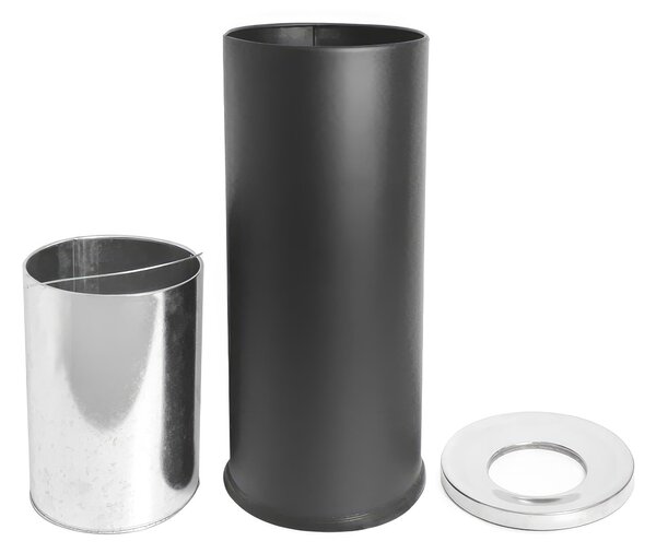 Cestino rotondo nero con foro 25x h 61 cm dimensioni �25,8 x 60 cm, peso 4,5 kg bidone interno 18 L con maniglia per lo svuotamento per uso interno ed esterno nero