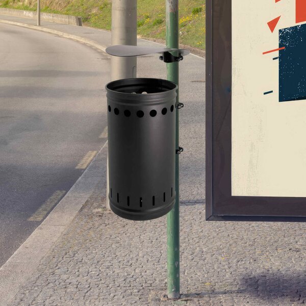 Cestino nero inclinabile con aggancio per palo (non Incluso) e copertura Dimensioni 31x47x h84 cm finitura nero opaco