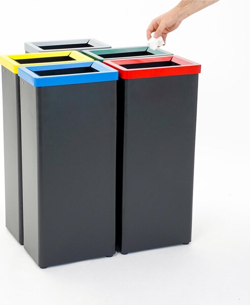 Cestino modulare in metallo verniciato nero per interno ed esterno Dimensioni 30x20xh 68,8 cm � 42 litri 5 Coperchi Colorati Rimovibili- coperchio Grigio
