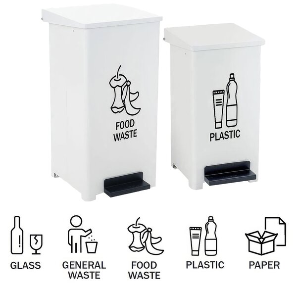 Pattumiera bianca con pedale HACCP in Metallo bianco durevole e facile da pulire 42 Lt dimensioni 320x595x396 mm Sistema Soft Close per un'apertura e chiusura silenziosa e igienica