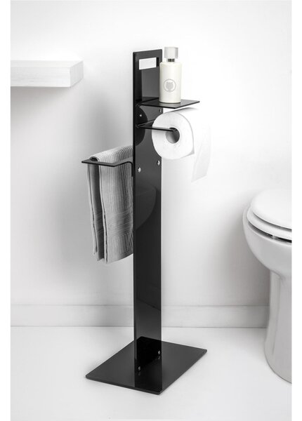Piantana Porta asciugamani e Portarotolo da Bagno In Plexiglass CALIPSO TOILET STAND Dimensioni 31x23x h 86 cm - peso 1,9 kg Colore Nero