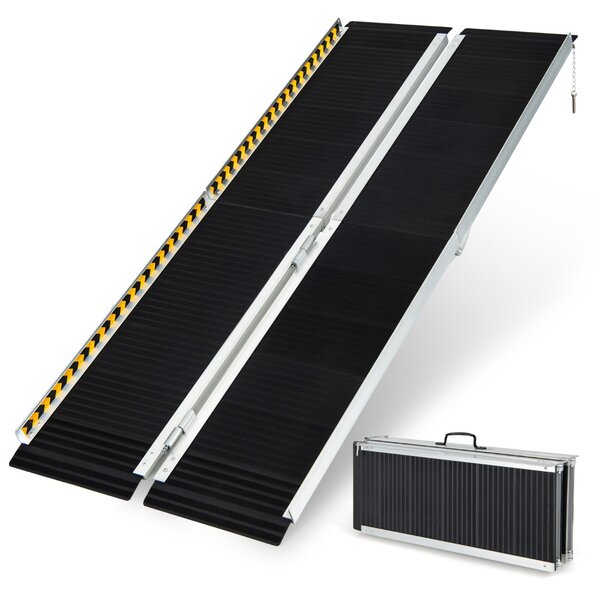 Costway Rampa per carrozzina con piastra di transizione e superficie antiscivolo, Rampa per soglie per gradini 183x74x8cm