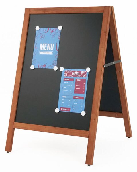 Lavagna a cavalletto bifacciale magnetica finitura teak Dimensioni 68x78 cm - superficie magnetica nera bifacciale, scrivibile e cancellabile FINITURA dark wood