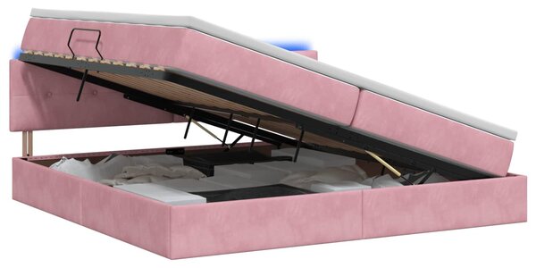 Letto a castello con contenitore LED vidaXL con materasso, rosa, 200 x 200 cm, velluto