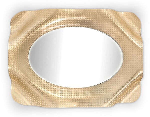 Specchio rettangolare posizionabile Verticale o Orizzontale in Plexiglass Linea DRAPPEGGI Paglia di Vienna , 72x11x h 95 cm - Colore Oro