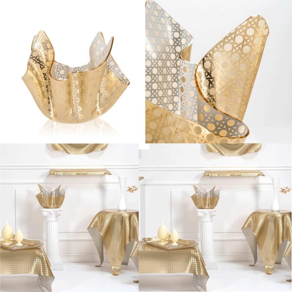 Vaso Forma Iconica in Plexiglass SLIM Gold Paglia di Vienna Linea DRAPPEGGI, 22x22x h 21 cm - 0,2 kg Colore Oro