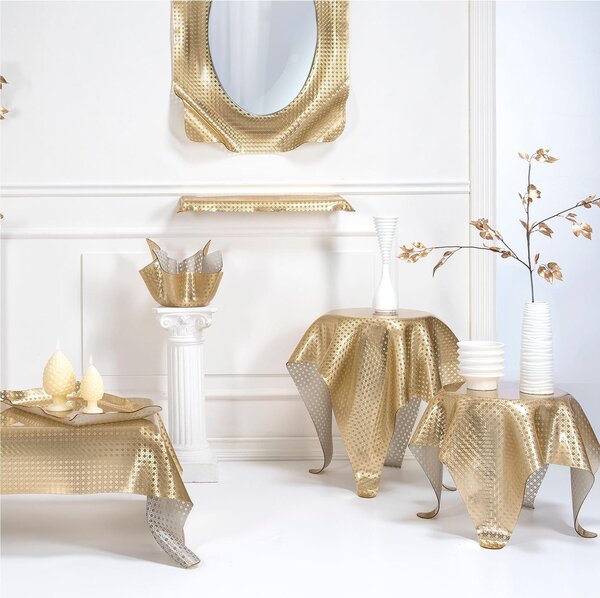 Tavolinetto da The /Caff�, comodino da camera ALTO h 66 cm in Plexiglass Richiami moreschi Linea DRAPPEGGI , 76x67x h 76 cm - Colore Oro