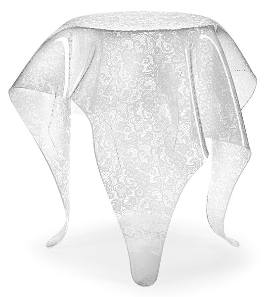 Tavolinetto da The /Caff�, comodino da camera ALTO h 66 cm in Plexiglass Richiami moreschi Linea DRAPPEGGI , 76x67x h 76 cm - Colore Trasparente