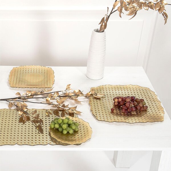 Sottopiatto Quadrato TASTY SMALL Plexiglass Gold Paglia di Vienna Linea DRAPPEGGI, 27x27x h 2 cm - 0,2 kg Colore Oro