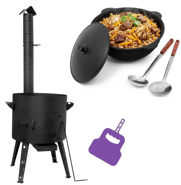 Ø40 Uchag in acciaio da 2 mm con tubo di scarico da 12 L, Kazan NAMANGAN, griglia, mestolo, mestolo da minestra, Utschak, Utschag, Kasan, cucina da campo, cucina all'aperto, fornello per stufati, fornello da campo