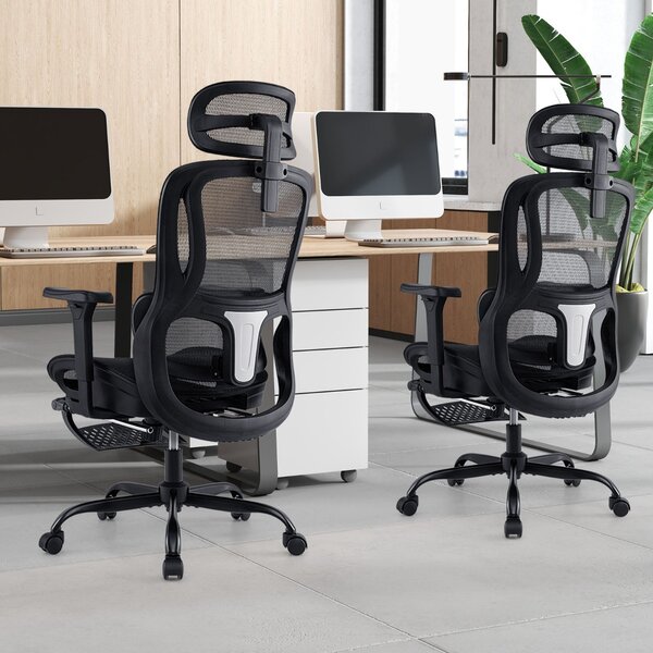 Costway Sedia ergonomica da ufficio da gaming in rete per ufficio a casa, Sedia girevole con poggiatesta Nero