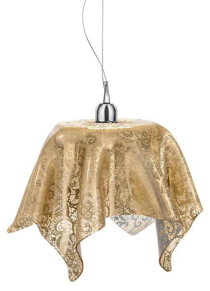 Sospensione in Plexiglass Leavers Gold Paglia di Vienna Linea DRAPPEGGI PIZZO , �36x h 34 cm - 2,5 kg Colore Oro