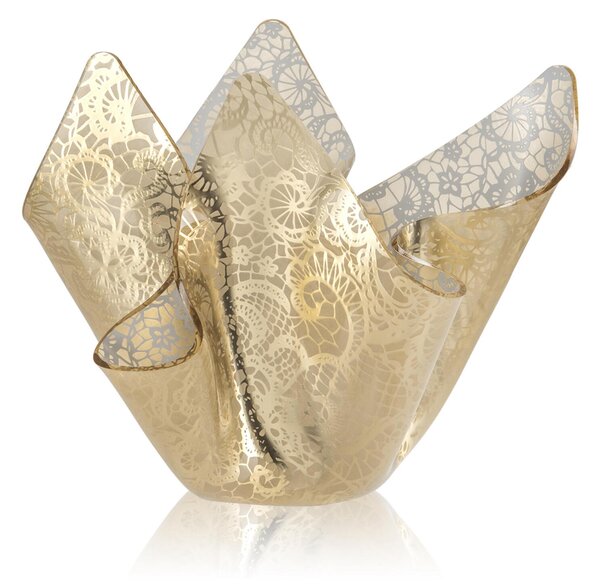 Vaso Forma Iconica in Plexiglass SLIM LEAVERS Linea DRAPPEGGI PIZZO , 22x22x h 21 cm - 0,2 kg Colore Oro