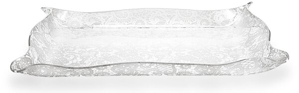 Vassoio Rettangolare Porta bicchieri, tazzine SMALL Plexiglass PIZZO Paglia di Vienna Linea DRAPPEGGI PIZZO , 41x31x h 5 cm - 0,2 kg Colore Trasparente /Bianco