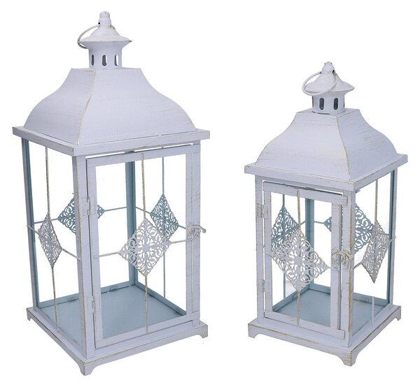 Set 2 Lanterne in Metallo bianco opaco dorato quadro