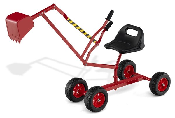 Costway Escavatore per sabbiera con comandi a 2 mani e pala flessibile, Escavatore per bambini schienale ergonomico Rosso