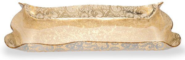 Vassoio da tavola portabicchieri, Dolci Portata SMALL Plexiglass LEAVERS GOLD Linea DRAPPEGGI PIZZO, 41x31 h 5 cm - 0,25 kg Colore Oro