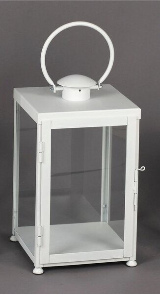 Lanterna Piana In ferro Battuto MEDIA stile Minimalista Dimensioni 30x30xh 55cm - Adatta ad Ambienti Esterni ed Interni lavorazione artigianale colore Bianco Opaco
