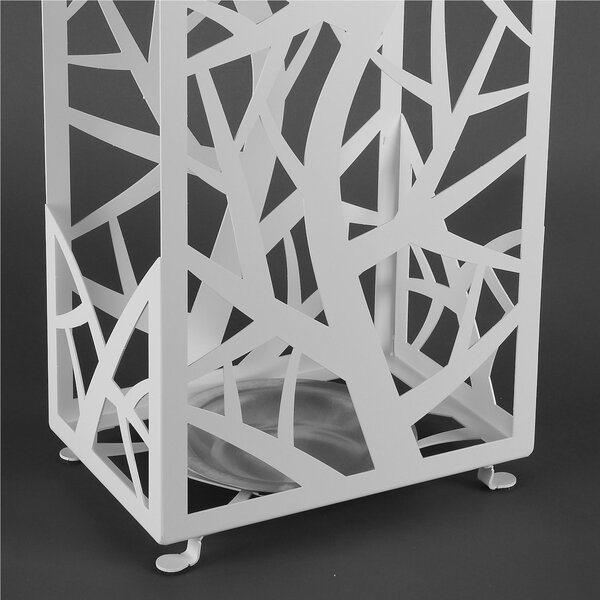 Portaombrelli in metallo rettangolare lavorazione alberi e rami intrecciati di una foresta Dimensioni 30x20xh 56 cm due posti bianco