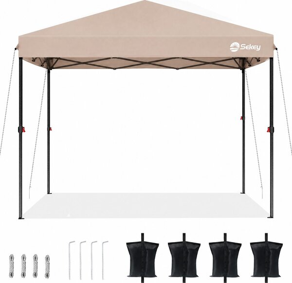 Gazebo pieghevole Sekey 3x3 impermeabile, gazebo pop-up con 4 sacchi di sabbia, protezione UV 50+ gazebo e tendoni per feste, tortora