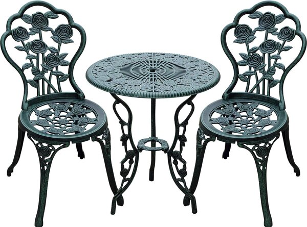 Outsunny Bistroset Set da giardino 3 pz. Set di mobili da balcone in alluminio fuso verde antico