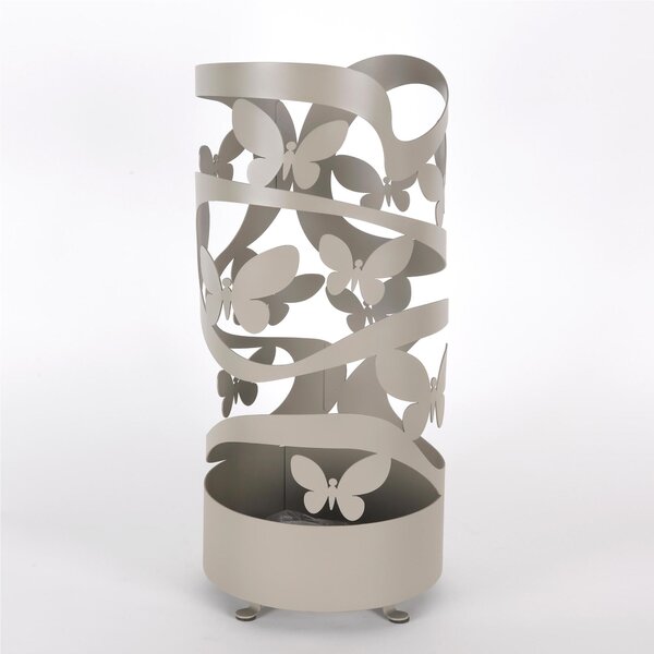 Porta ombrelli design moderno Struttura in metallo tagliata al laser FARFALLE Dimensioni 25x25xh 57 cm con piedini rialzati e vaschetta raccogli acqua Colore Tortora pastello