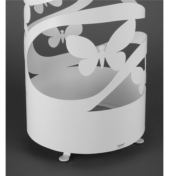 Porta ombrelli design moderno Struttura in metallo tagliata al laser FARFALLE Dimensioni 25x25xh 57 cm con piedini rialzati e vaschetta raccogli acqua Colore Bianco