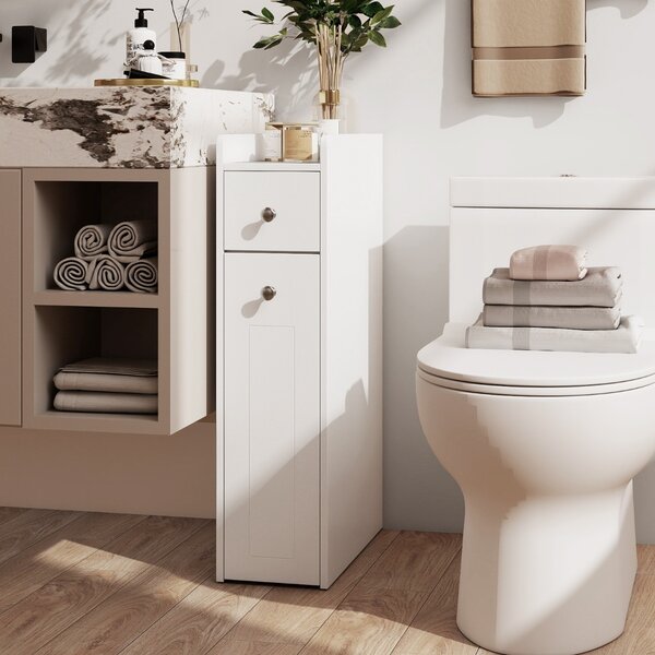 Costway Armadietto da bagno stretto a 4 ripiani con cassetti estraibili, Armadietto da bagno armadio da bagno Bianco