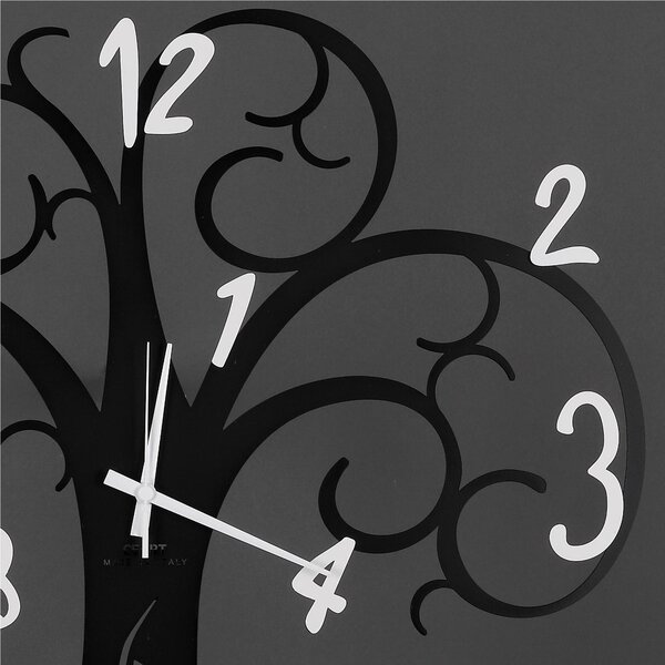 Orologio da parete ALBERO DELLA VITA Dimensioni 60x h 55 cm con rami che sorreggono i numero delle ore realizzati in metallo mediante taglio laser colore Nero pastello Numeri Bianchi