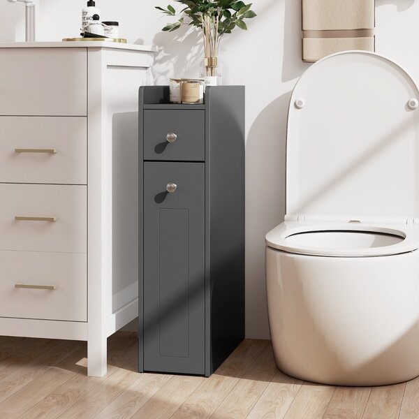 Costway Armadietto da bagno stretto a 4 ripiani con cassetti estraibili, Armadietto da bagno armadio da bagno Grigio