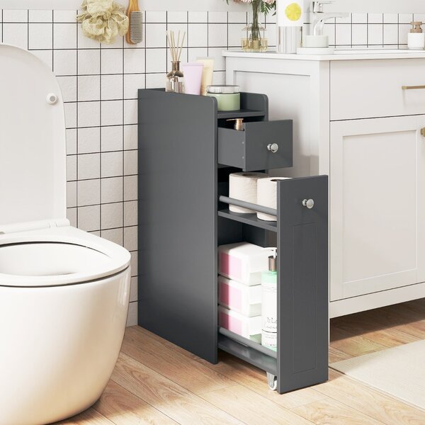 Costway Armadietto da bagno stretto a 4 ripiani con cassetti estraibili, Armadietto da bagno armadio da bagno Grigio