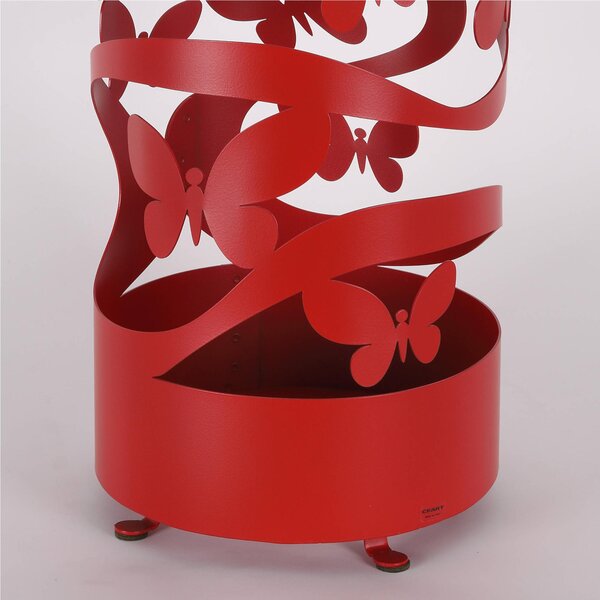 Porta ombrelli design moderno Struttura in metallo tagliata al laser FARFALLE Dimensioni 25x25xh 57 cm con piedini rialzati e vaschetta raccogli acqua Colore Rosso