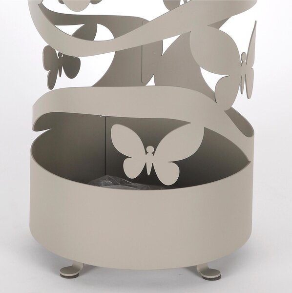 Porta ombrelli design moderno Struttura in metallo tagliata al laser FARFALLE Dimensioni 25x25xh 57 cm con piedini rialzati e vaschetta raccogli acqua Colore Tortora pastello