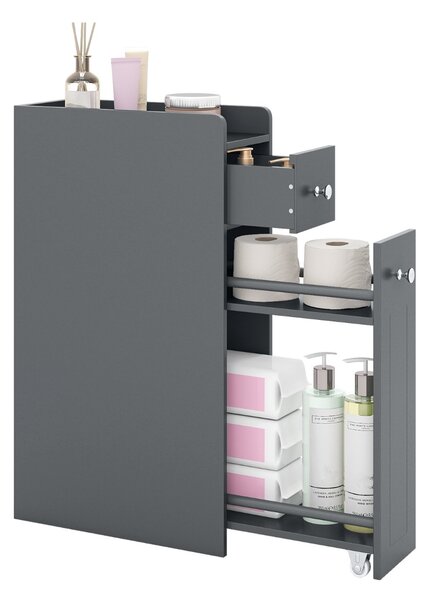 Costway Armadietto da bagno stretto a 4 ripiani con cassetti estraibili, Armadietto da bagno armadio da bagno Grigio