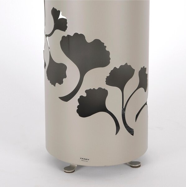 Portaombrelli moderno Struttura in metallo tagliata al laser GINKGO Dimensioni 20x20xh 60 cm con piedini rialzati e vaschetta raccogli acqua colore tortora
