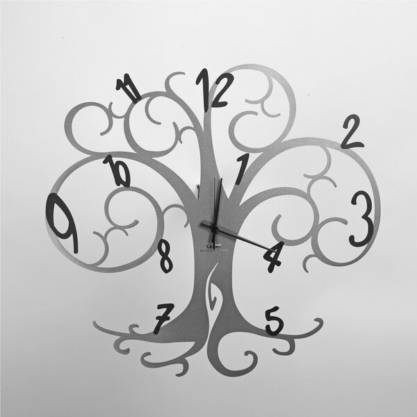 Orologio da parete ALBERO DELLA VITA Dimensioni 60x h 55 cm con rami che sorreggono i numero delle ore realizzati in metallo mediante taglio laser colore Ghisa Metallizzato Numeri neri