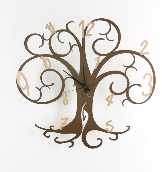 Orologio da parete ALBERO DELLA VITA Dimensioni 60x h 55 cm con rami che sorreggono i numero delle ore realizzati in metallo mediante taglio laser colore Bronzo Numeri Oro