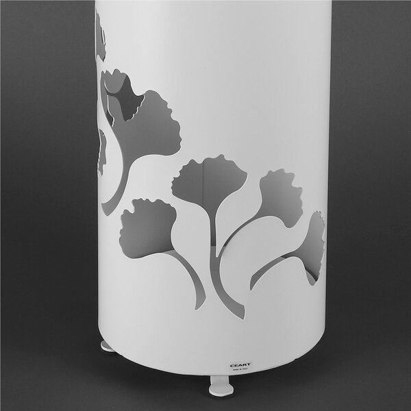 Portaombrelli design moderno Struttura in metallo tagliata al laser GINKGO Dimensioni 20x20xh 60 cm con piedini rialzati e vaschetta raccogli acqua colore bianco