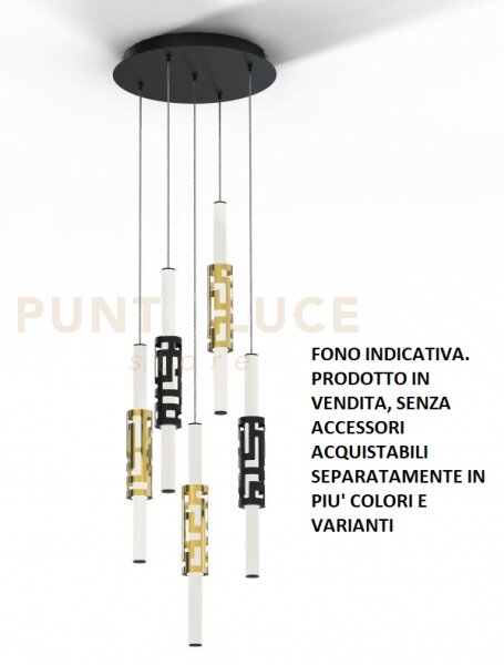 Kira-s5 sospensione 5 luci tonda nero opaco diffusori bianco , a le
