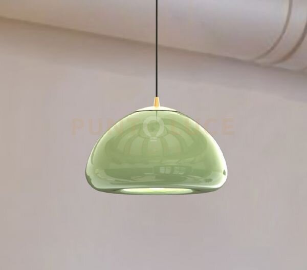 Luxor-v sospensione 1 luce in vetro verde con particolare in ottone