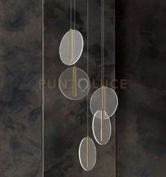 Koi-s5 o sospensione 5 luci led struttura tonda oro opaco diffusore