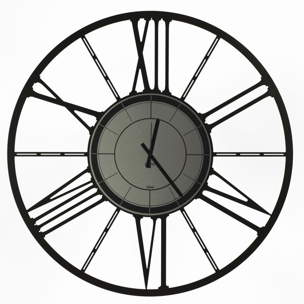 Orologio da parete in Metallo RUOTA BIG 100 con quadrante in Vetro specchio Nero Fume' Dimensioni 100 cm lancette NERE , Numeri Romani realizzato colore Nero pastello