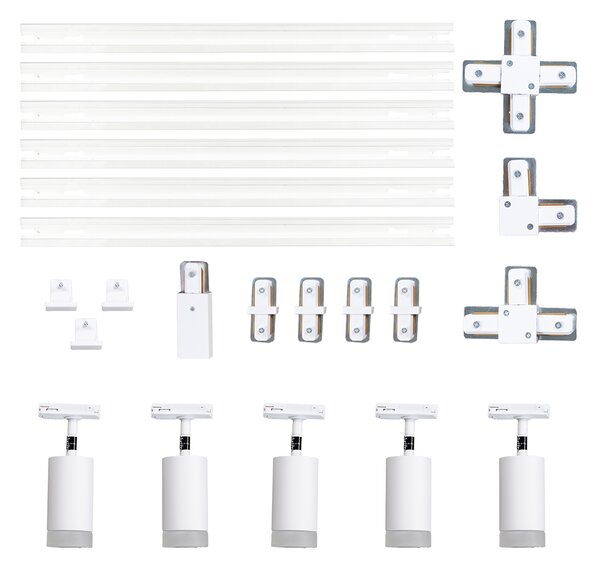 Sistema di illuminazione a binario moderno con 5 faretti bianchi monofase - Iconic Jeana