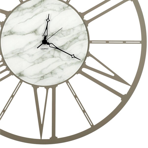 Orologio da parete Numeri Romani in Metallo RUOTA SMAL Dimensioni 50xh 50 cm in Marmo CARRARA con quadrante in Vetro marmorizzato lancette Nere colore Tortora pastello