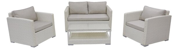 Set Salotto da Giardino Divano 2 Poltrone e Tavolino Kios Avorio
