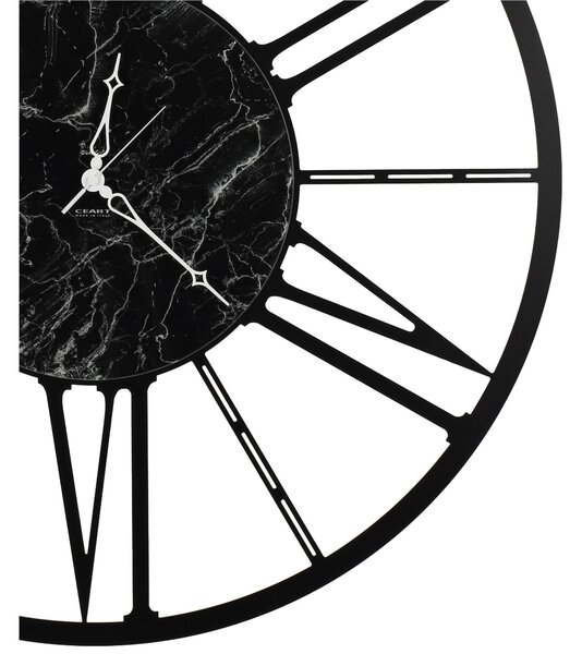 Orologio da parete in Metallo RUOTA in Marmo Nero con quadrante nero Dimensioni 80xh 80cm lancette NERE colore Marmo Nero
