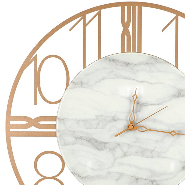 Orologio da parete in Metallo ASTRO in Marmo Carrara quadrante in vetro Dimensioni 52xh52 cm lancette ORO colore Oro Metallizzato