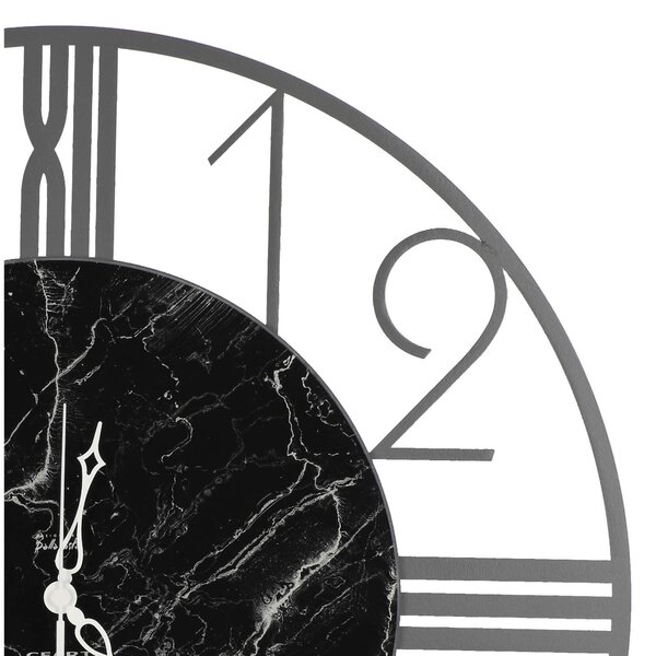 Orologio da parete in Metallo RUOTA in Marmo CARRARA con quadrante nero Dimensioni 52xh 52cm lancette ARGENTO colore GRIGIO